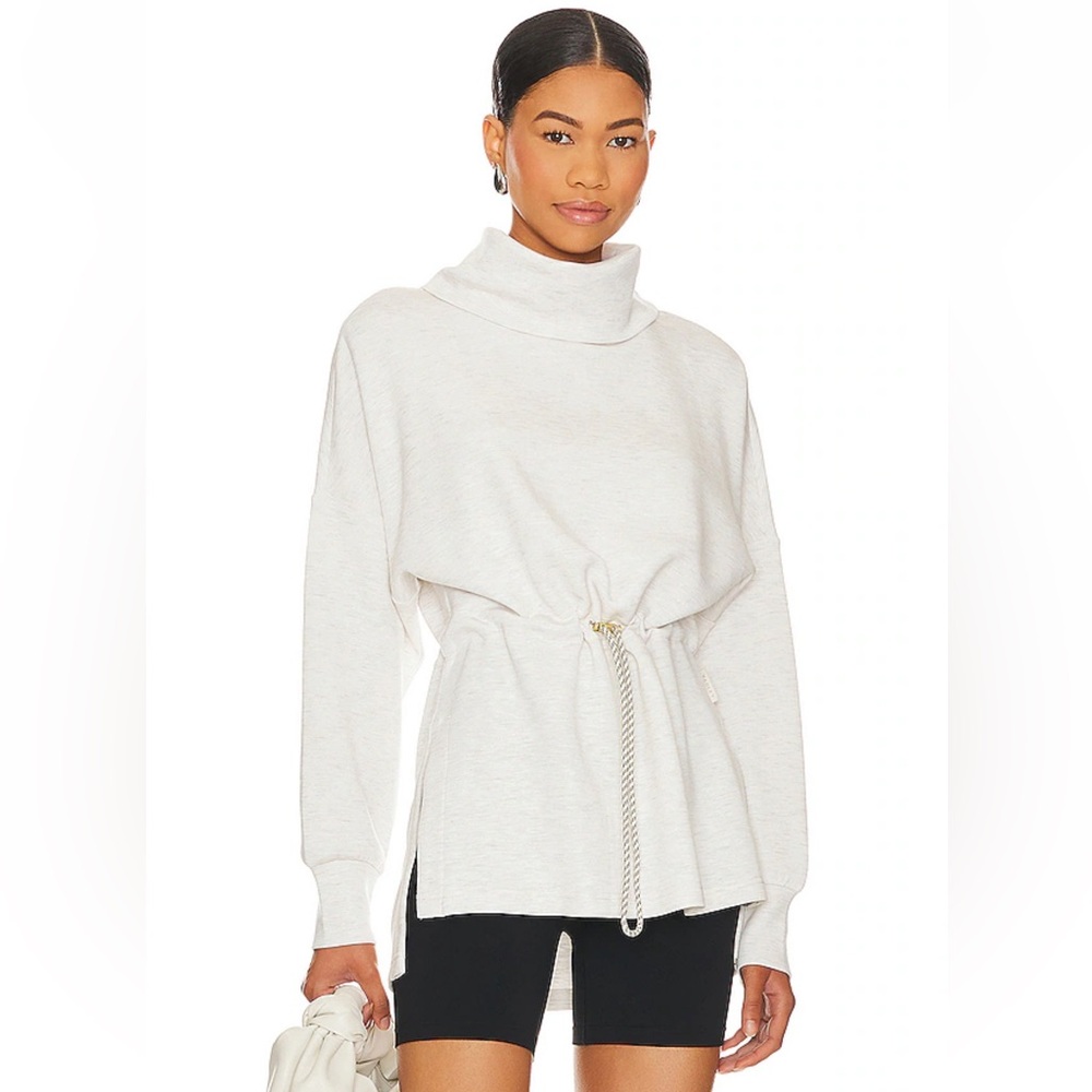 Varley Freya Ivory Marl Drawstring Sweatshirt Tunic Pullover Large